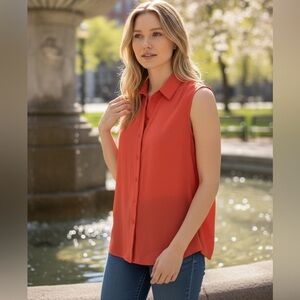 Givenchy Sleeveless Red Button-Up Blouse